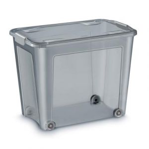Bo&icirc;te de rangement &agrave; roulettes Cep -  avec couvercle et poign&eacute;es clips - Polypropyl&egrave;ne 100% recyclable - 67 Litres - Gris translucide