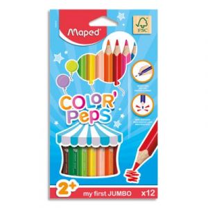 Bo&icirc;te Maped de 12 maxi crayons de couleur ColorPeps assortis, mine 4,7 mm