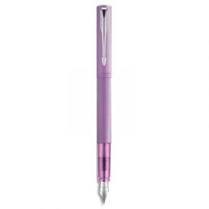 Plume Parker Vector XL lilas - corps acier inoxydable satin&eacute; brillant - Pointe moyenne - Encre bleue