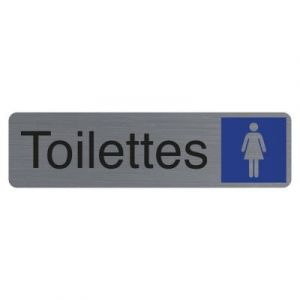 Plaque signal&eacute;tique adh&eacute;sive Exacompta Toilettes Dame - Rectangle Gris / Bleu