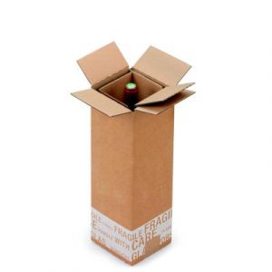 Bo&icirc;te d'exp&eacute;dition pour 1 bouteille 75 cl en carton double cannelure brun - L.int. 12 x l.12 x H.38,5 cm - Lot de 20