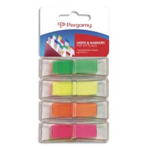 Set de 4 x 40 index marque-pages Pergamy - &eacute;troits 1,2 x 4,5 cm - coloris assortis n&eacute;on