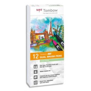 Feutres Tombow ABT double pointe - pinceau + fine - couleurs pastels assortis - bo&icirc;te de 12