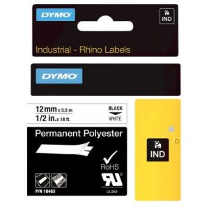 Rubans titreuse Dymo Rhino 18490 - &eacute;criture Noir / fond Blanc - 12 mm x  Longeur 3,5 m - Polyester