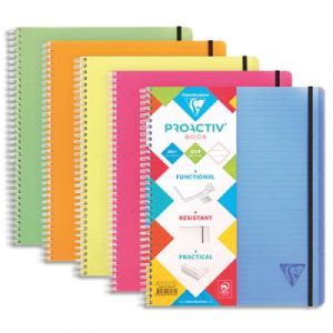 Cahier Clairefontaine Linicolor Proactive spirale PP 160p lign&eacute; format 22,5x29,7cm. Coloris assortis Fresh