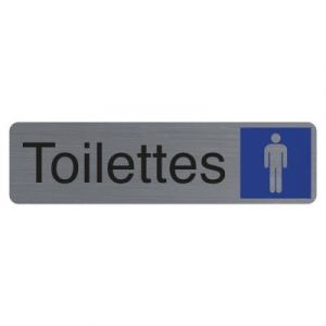 Plaque signal&eacute;tique adh&eacute;sive Exacompta Toilettes Homme - Rectangle Gris / Bleu
