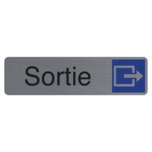 Plaque signal&eacute;tique adh&eacute;sive Exacompta Sortie - Rectangle Gris / Bleu