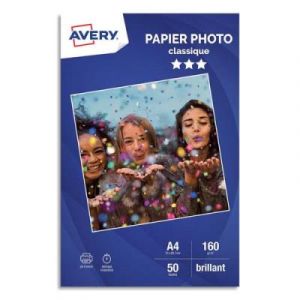 Bo&icirc;te de 50 feuilles de papier photo brillant Avery A4 - Jet d'encre - 160 g