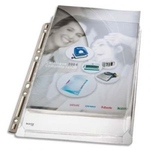 Pochettes-plan perfor&eacute;es renforc&eacute;e m&eacute;tal Leitz - PVC - soufflet 2 cm - A4 - sachet de 3