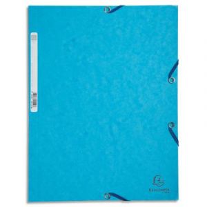 Chemise 3 rabats et &eacute;lastique Exacompta, en carte lustr&eacute;e 5/10e, 400gr. Format 24x32cm. Coloris Turquoise