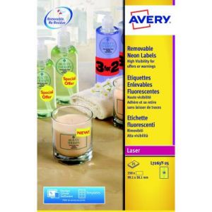 Etiquettes enlevables Avery L7263Y - laser - rectangulaire - 99.1x38.1 mm - coloris jaune fluo - bo&icirc;te de 350
