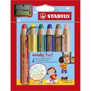 Etui de 6 crayons de couleurs Stabilo Woody - pointe extra large aquarellable - coloris assortis