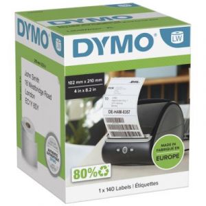 &Eacute;tiquettes Dymo LabelWriter 4XL / 5XL extra larges blanches autocollantes pr&eacute;d&eacute;coup&eacute;es -102 x 210 mm pour colis DHL - Mod&egrave;le 2166659 - Rouleau de 140 &eacute;tiquettes