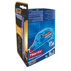 Roller de correction Tipp-Ex Pocket Mouse 4,2mm x 10m - bleu translucide - pack de 10 rollers + 1 stylo Gel-ocity Quick Dry OFFERT - paquet 11 unit&eacute;s