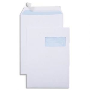 Bo&icirc;te de 250 pochettes v&eacute;lin GPV - Blanc - 90g - C4 229x324mm - auto-adh&eacute;sives avec fen&ecirc;tre 50x110mm