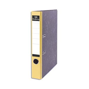 Classeur à levier Pergamy - intérieur/extérieur carton gris marbré - dos 5 cm jaune - A4