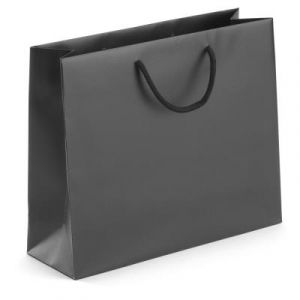 Sac pelliculé mat noir effet relief à poignées cordelières 30 x 25 x 10 cm