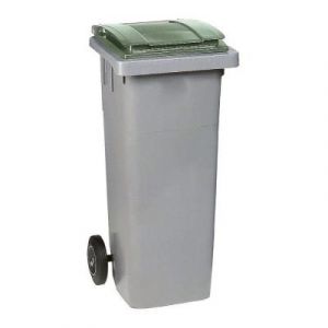 Conteneur poubelle mobile 2 roues - 80 litres prise frontale - couvercle vert