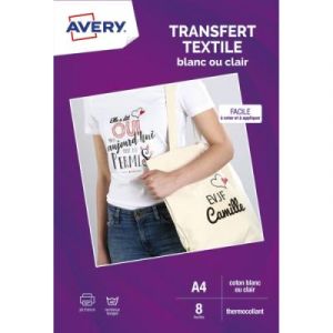 Feuilles de transferts Avery pour T-shirt noir ou fonc&eacute; - bo&icirc;te de 4 feuilles