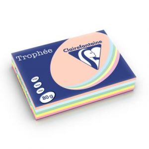 Papier couleur Troph&eacute;e - coloris assortis pastel rose - canari - vert - bleu - saumon - 80g - A4  - ramette 5 x 100 feuilles