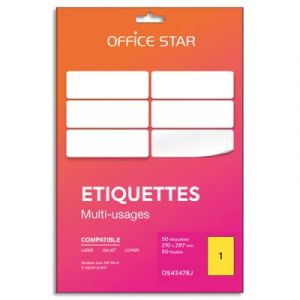 Bo&icirc;te de 50 &eacute;tiquettes adh&eacute;sives multiusage format A4 210x297mm Office Star, planche A4, coloris jaune