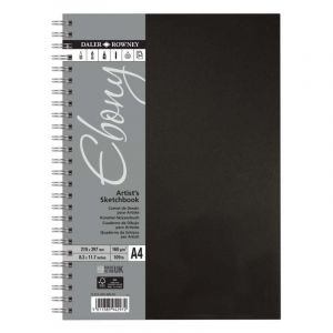 Carnet de croquis &agrave; spirales Ebony Daler-Rowney, A4, 21 cm x 29,7 cm, 160 g/m&sup2;
