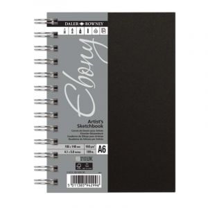 Carnet de croquis &agrave; spirales Ebony Daler-Rowney, A6, 10,5 cm x 14,8 cm, 160 g/m&sup2;