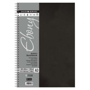 Carnet de croquis &agrave; spirales Ebony Daler-Rowney, A3, 29,7 cm x 42 cm, 160 g/m&sup2;