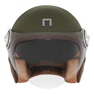 Casque jet Nox Premium Heritage Cuir kaki mat/marron- XL