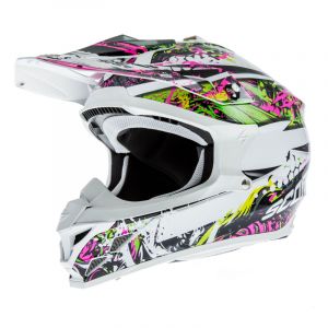 Casque cross Scorpion VX-15 EVO AIR Horror Blanc/Rose/Vert- S