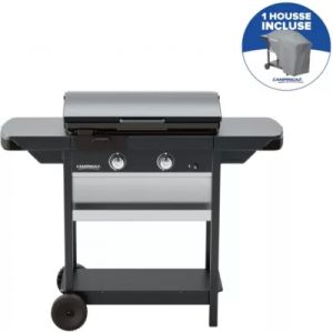 Plancha gaz CAMPINGAZ EX plus noir 2br&ucirc;leurs sur chariot, 66x42cm + housse
