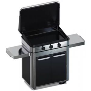 Plancha gaz ENO Combo Enosign 80 Inox et Noir 3 br&ucirc;leurs sur chariot, 69x40 cm