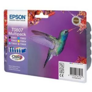 Cartouche d'encre EPSON Pack Multipack 6 Originales T0807 Série Colibri (Noir + 5 Couleurs) - C13T08074010