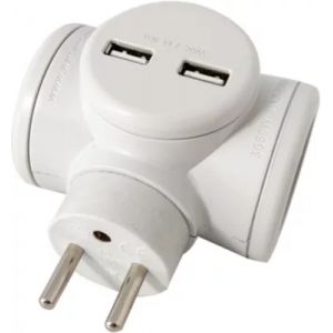 Multiprise WATT AND CO Biplite 2x16A rotative + USB 2.4A Blanc