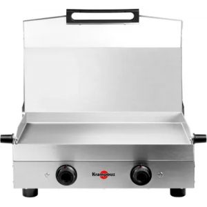 Plancha &eacute;lectrique KRAMPOUZ PFSY2AA-KR inox 2 br&ucirc;leurs &agrave; poser, 54x33 cm