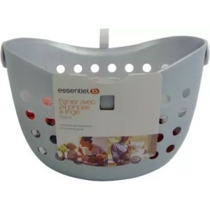 Panier avec pinces &agrave; linge ESSENTIELB Panier + 24 pinces rouge et blanc