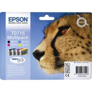 Cartouche d'encre EPSON Pack Multipack 4 Originales T0715 S&eacute;rie Gu&eacute;pard (Noir + 3 Couleurs) - C13T07154010