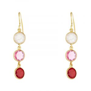 Boucles d'oreilles "Rosea" Quartz rose Aventurine rouge Laiton doré