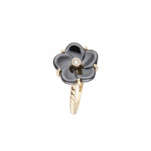 Bague Ceramique "Fleur Noire" Or et Diamants