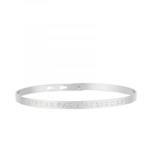 Bracelet à message "J'peux pas j'ai licorne" Laiton argenté