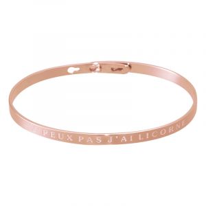 Bracelet à message "J'peux pas j'ai licorne" Laiton rosé