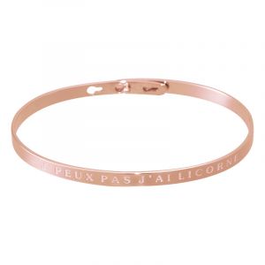 "J'PEUX PAS J'AI LICORNE" bracelet jonc rosé à message