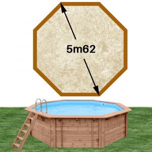 Piscine bois woodfirst original octogonale 562 x 133 cm liner stone sable