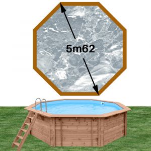 Piscine bois woodfirst original octogonale 562 x 133 cm liner marbre gris