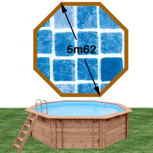 Piscine bois woodfirst original octogonale 562 x 133 cm liner persia bleu