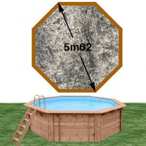 Piscine bois woodfirst original octogonale 562 x 133 cm liner stone gris
