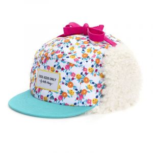 Hello Hossy Flowers Moumoute - Casquette enfant Fleurs / Blanc / Bleu Turquoise 9 - 24 mois (43 - 47 cm)