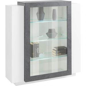 Vitrine moderne blanc laqué brillant Apollon Blanc/gris