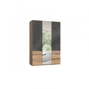 Armoire adulte contemporaine portes battantes 150 cm verre gris/chêne poutre Rotterdam I Verre gris/chêne poutre  Hauteur236