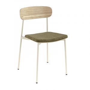 Chaises de brasserie bois et tissu Zoelia (lot de 2) Blanc & bois naturel